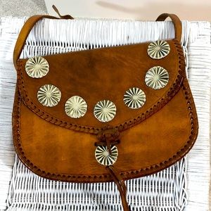 Handmade Leather Bag With Silverplate Sunburst Ornaments
